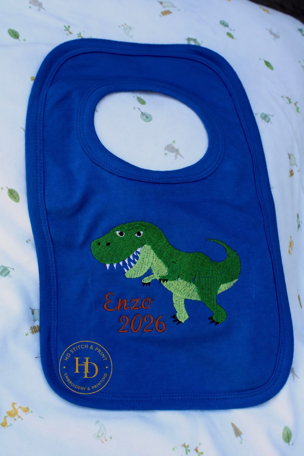 Personalised Blue Dinosaur Bib