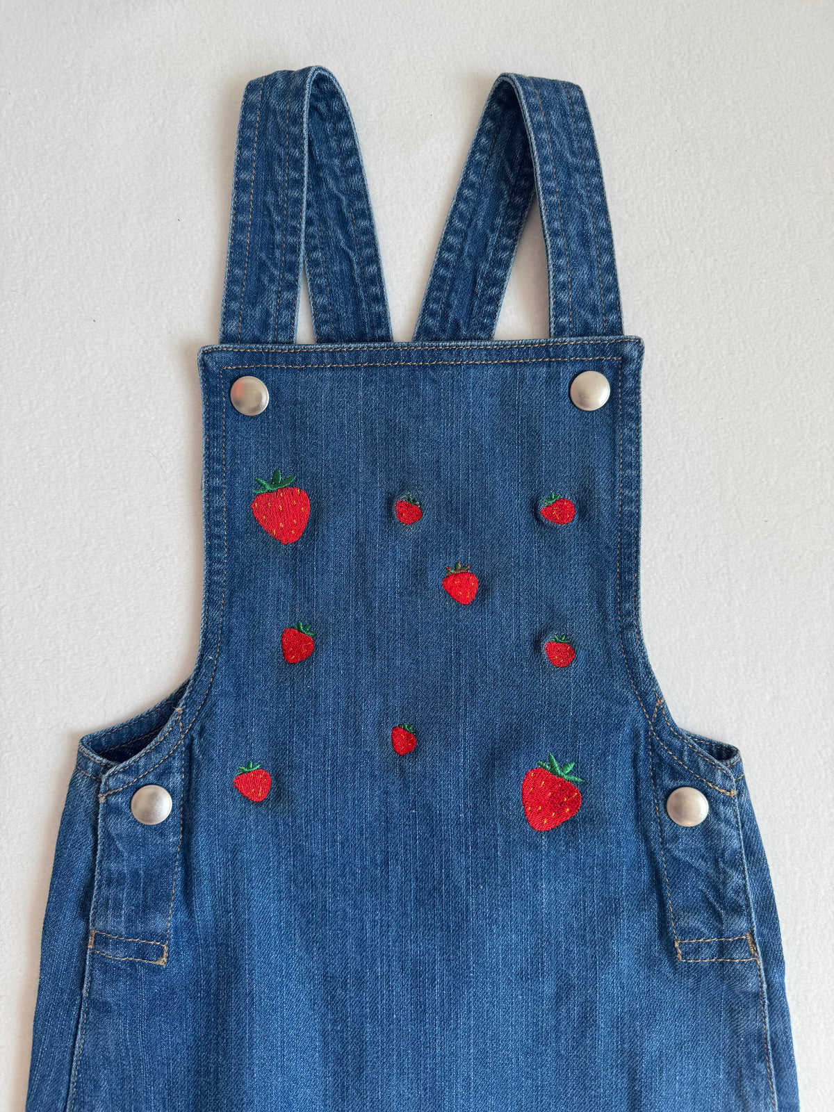 Embroidered Strawberry Baby Denim Dungarees